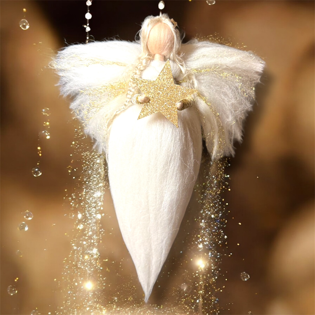 Uldengel, hvid og guld med stjerne