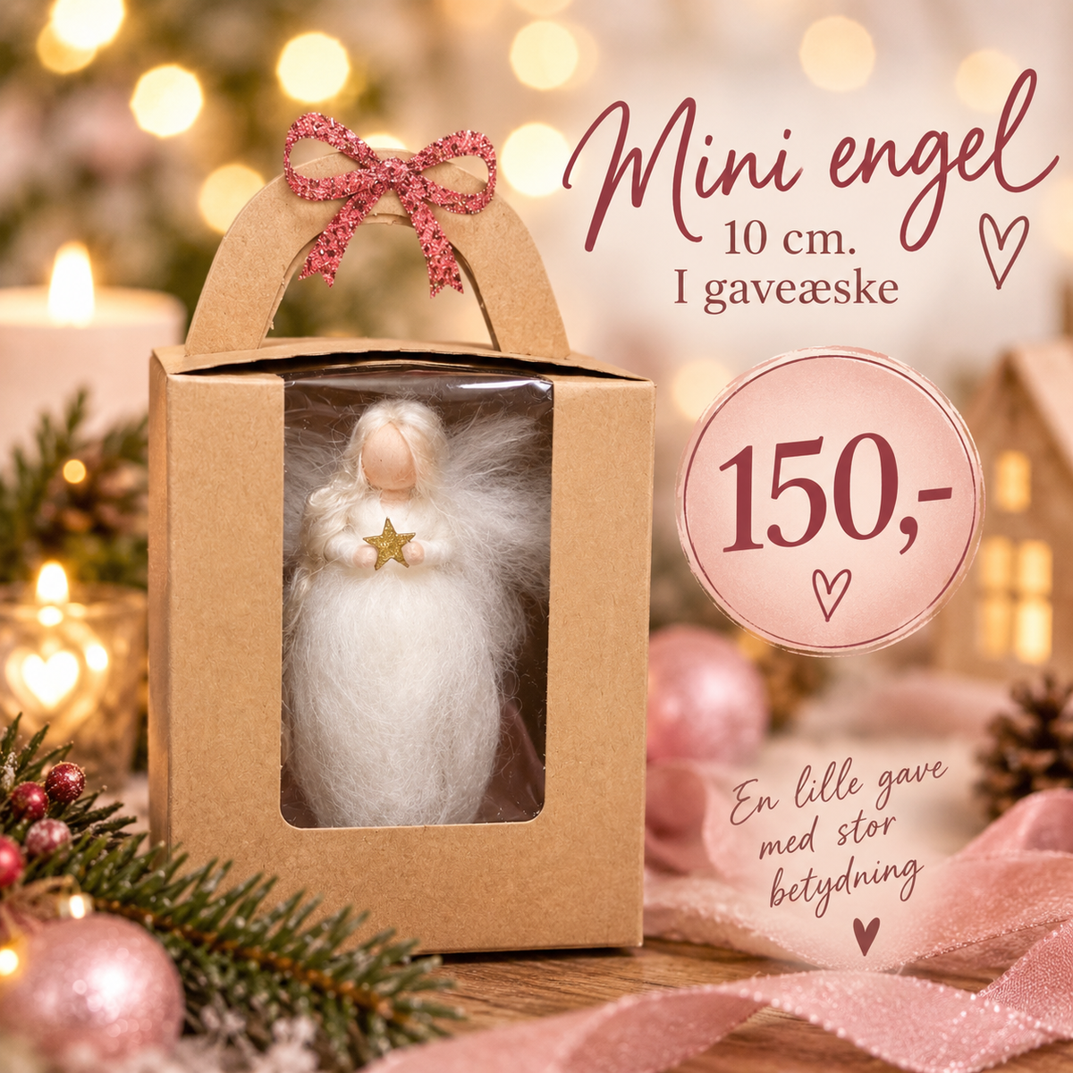 Mini Engel 10 cm – Håndlavet uldengel til juletræ