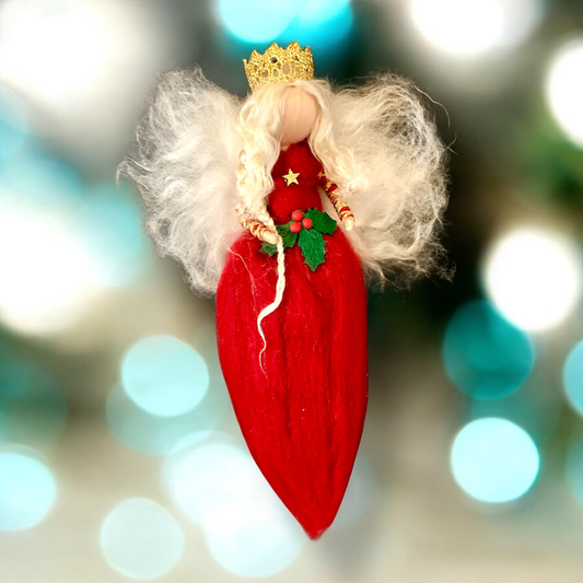 Juleengel, Rød med kristtjørn og guldkrone