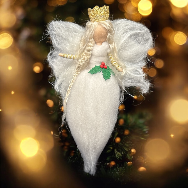 Juleengel, Hvid med Kristtjørn og Krone