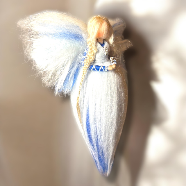 Uldengel, blå med sølvrose