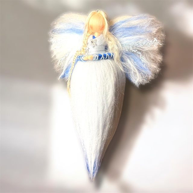 Uldengel, blå med sølvrose