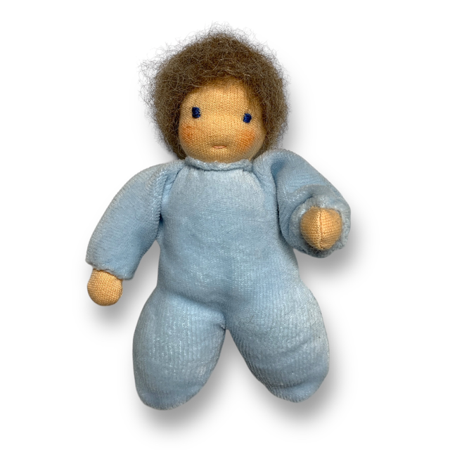Lille Waldorfdukke blå