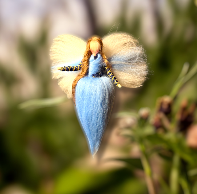 Uldengel, blå med blomster