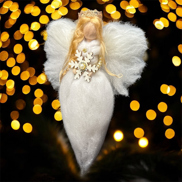 Juleengel, Hvid med Snekrystal og Krone