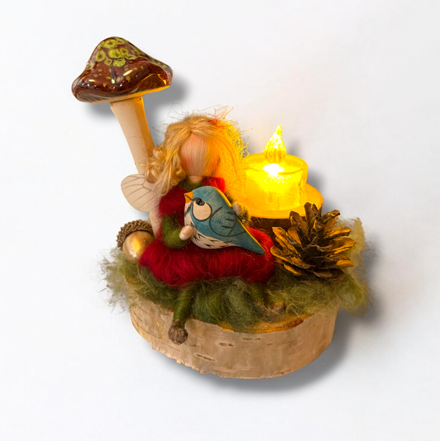 Juledekoration -  Julefe med fugl og grankogle