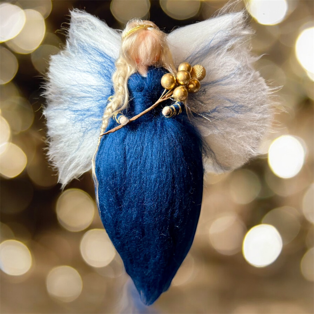 Juleengel, Blå med guldbær